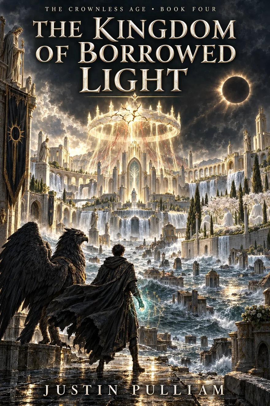Cover of The Crownless Age, Book four: THE KINGDOM OF BORROWED LIGHT, by Justin Pulliam
