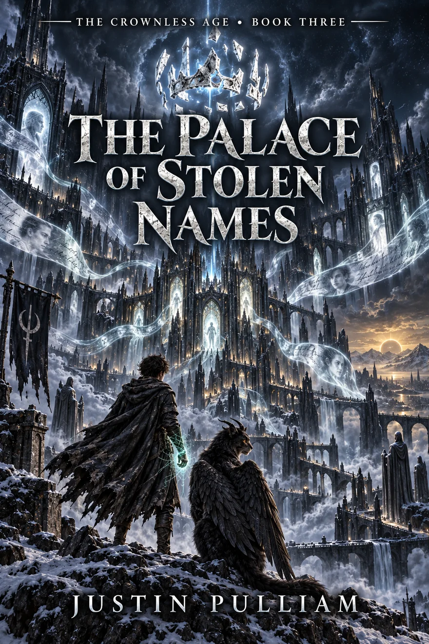 Cover of The Crownless Age, Book three: THE PALACE OF STOLEN NAMES, by Justin Pulliam