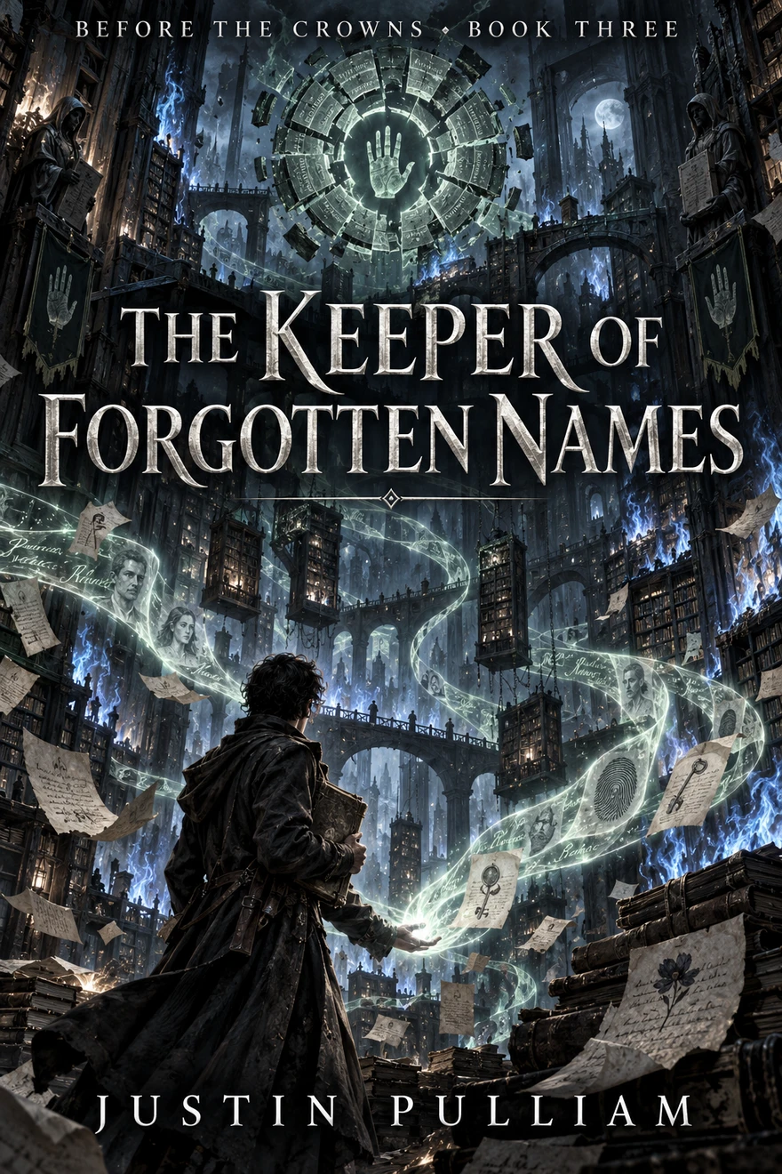 Cover of The Crownless Age, Book three: KEEPER OF FORGOTTEN NAMES, by Justin Pulliam